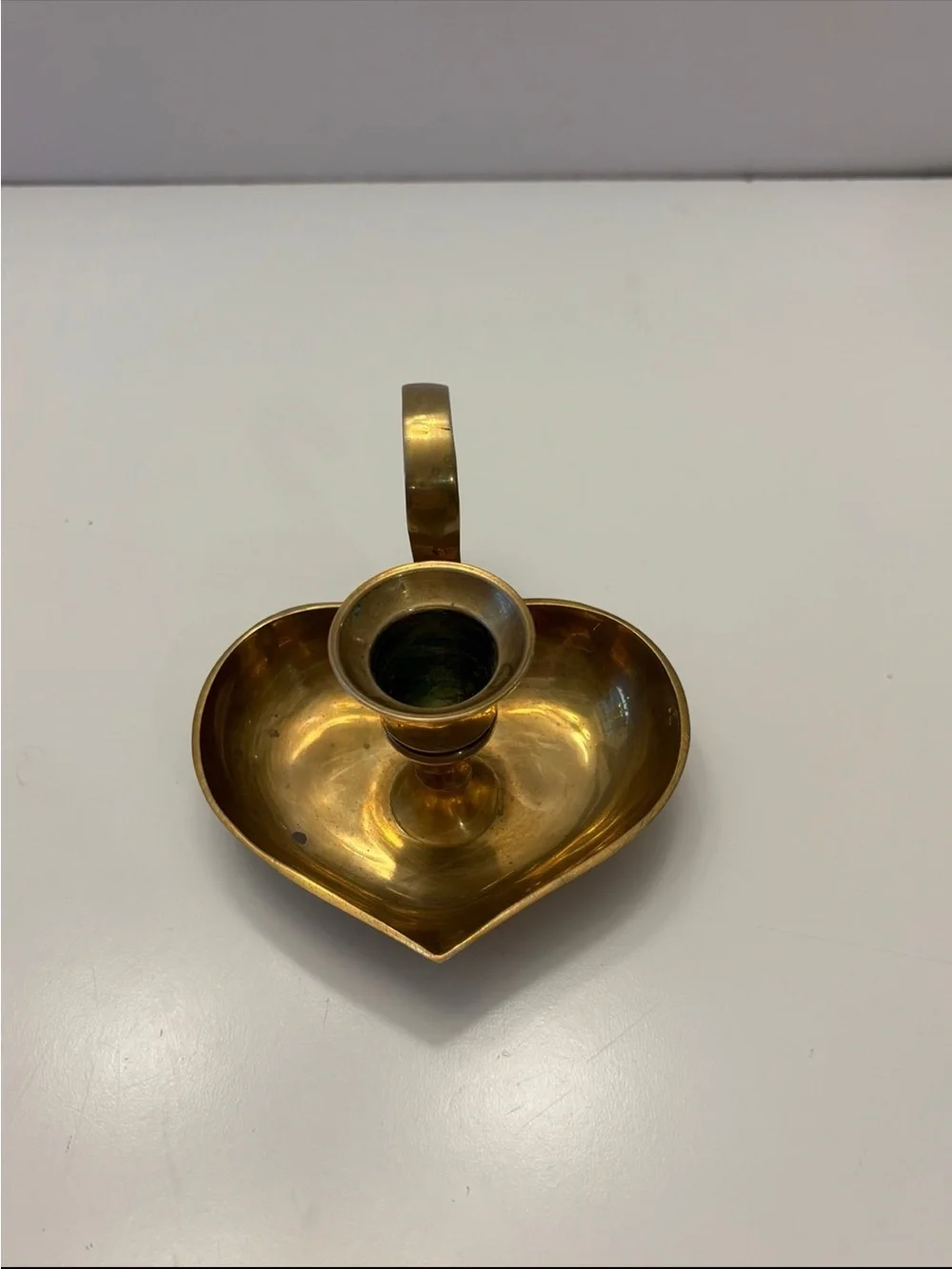 Vintage brass heart shaped candlestick holder